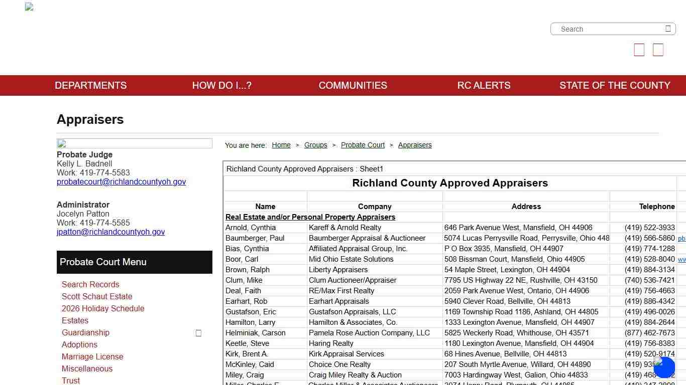 Richland County Ohio - Appraisers