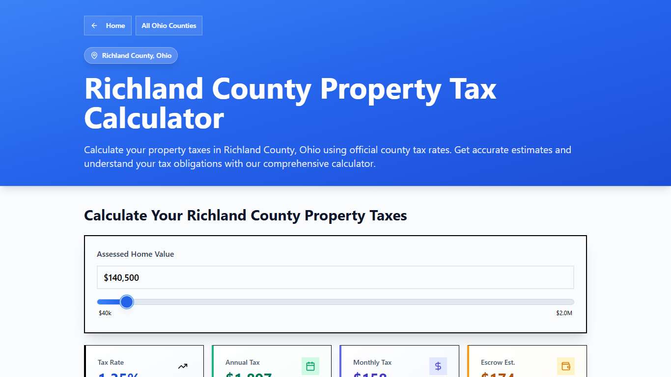 Richland County, OH Property Tax Calculator 2025-2026